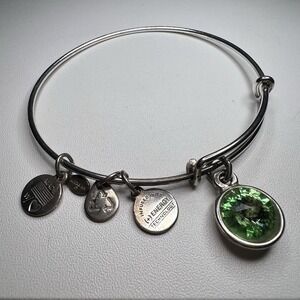 Alex and Ani Green Peridot Infused With Energy‎ Silver Tone Bangle Bracelet Vtg